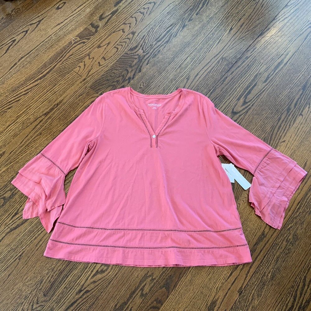 NWT Soft Surroundings‎ Modal Tunic Top Coral Salmon Flutter Bell Sleeve Size XL